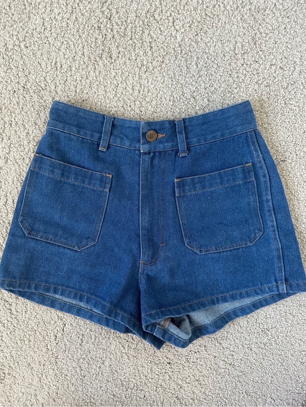 High-Rise Blue Denim Pocket Shorts